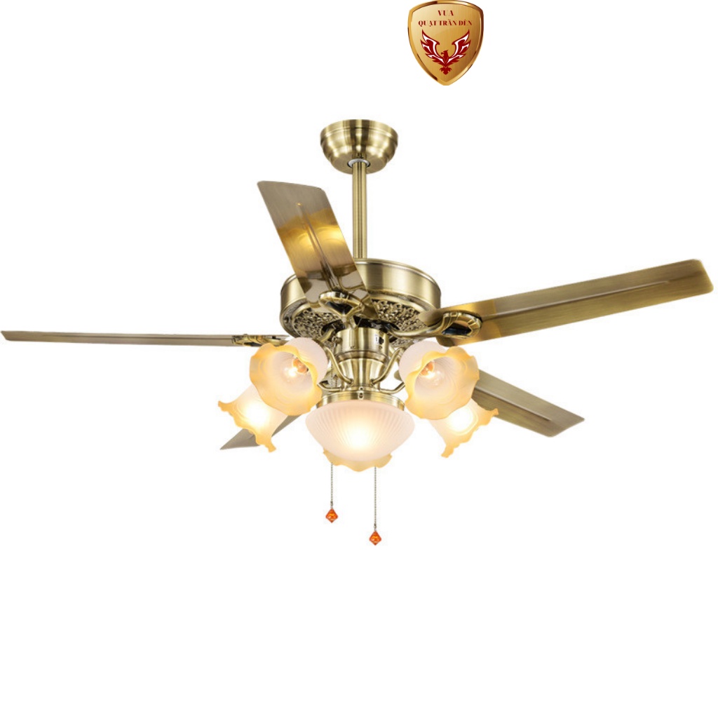 Quạt Trần Đèn 5 Cánh Thép Không Gỉ QTD596DV, Quạt Trần 6 Bóng, kèm Điều khiển từ xa