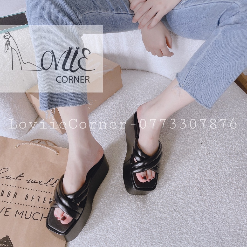 DÉP XUỒNG LOVIIECORNER - DÉP THỜI TRANG PHONG CÁCH HIỆN ĐẠI QUAI NGANG CHÉO ĐẾ CAO 7 PHÂN D220876