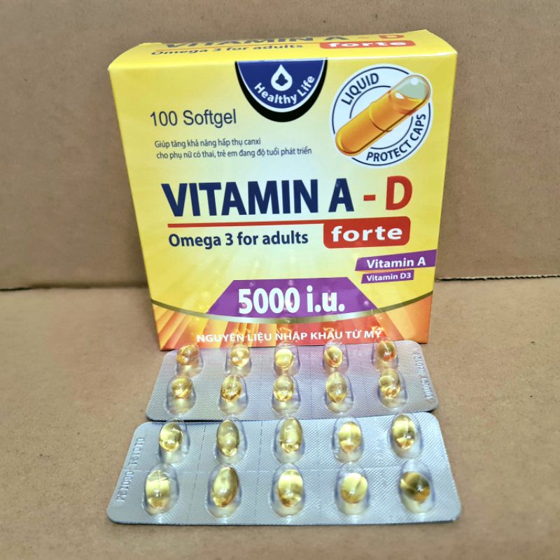 Viên Uống Vitamin A D Bổ Sung Vitamin Giảm Nguy Cơ Khô Mắt Mỏi Mắt Còi Xương Hỗ Trợ Đẹp Da Hộp 100 Viên