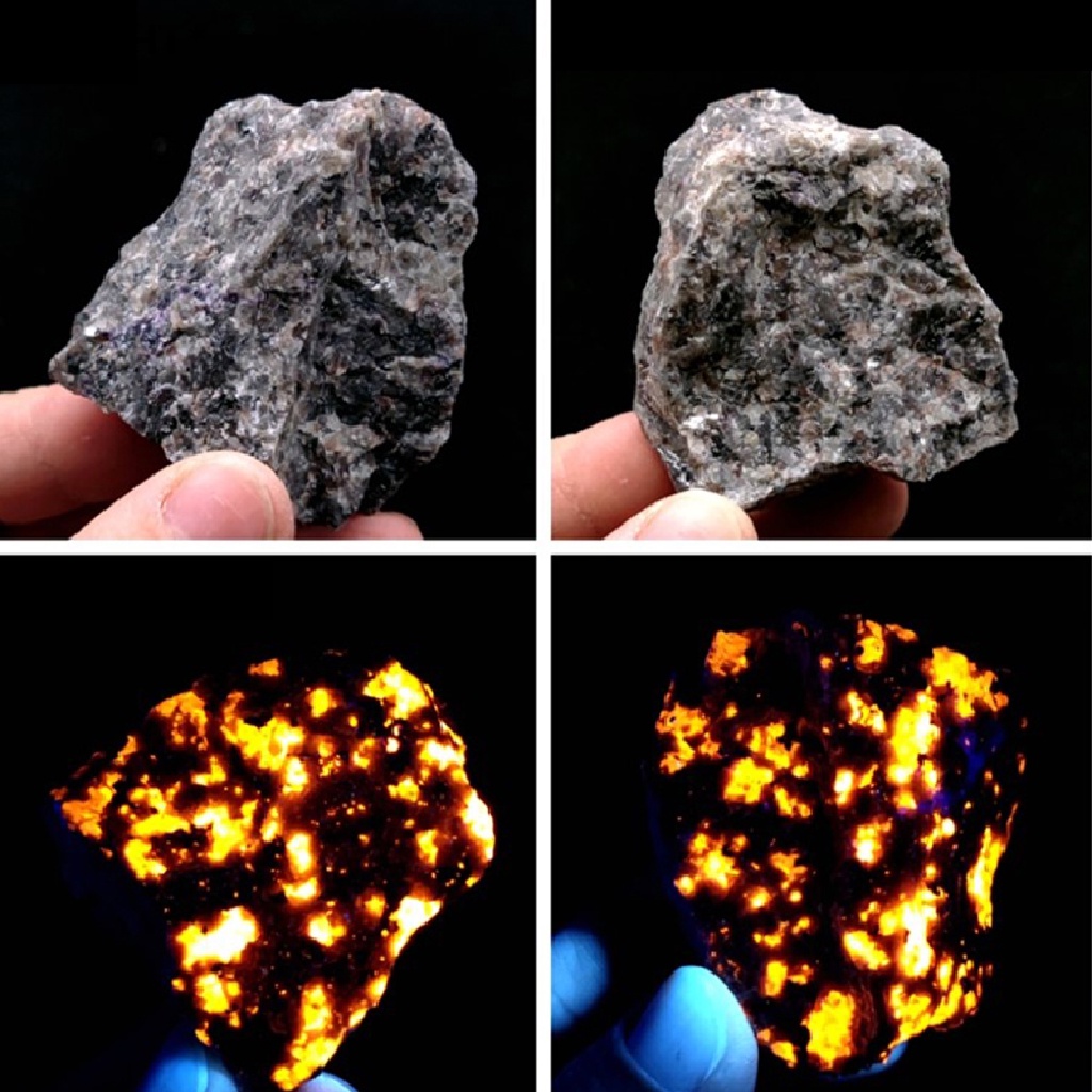 Đá lửa syenite UV chứa tinh thể thô khoáng sodalite huỳnh quang