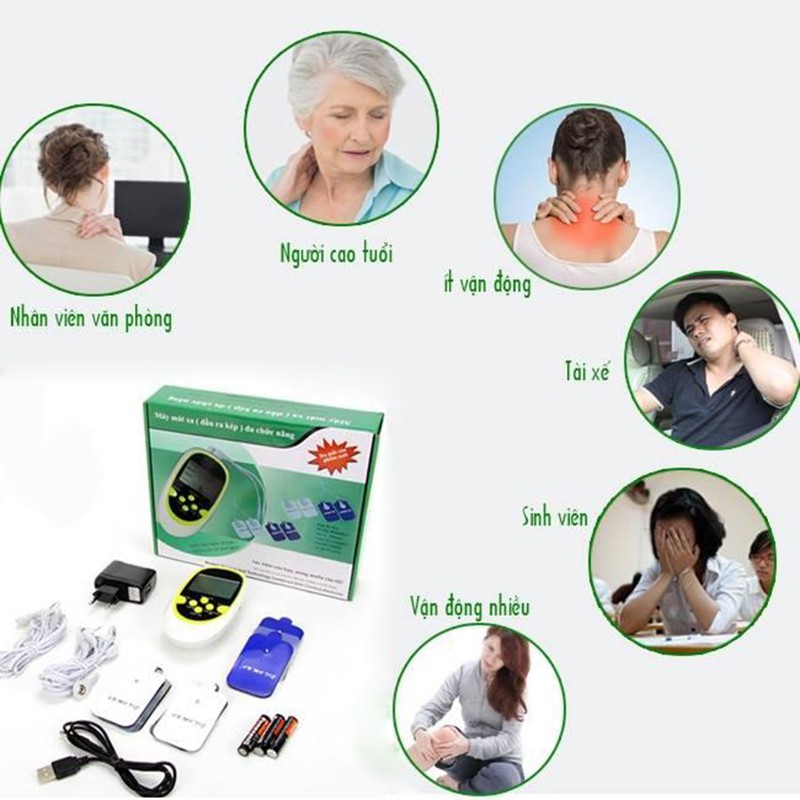 Máy Matxa Xung Điện, Máy Massage Trị Liệu 8 Miếng Dán Đầu Ra Kép Đa Chức Năng Cao Cấp, Trị Liệu An Toàn - Hiệu Quả