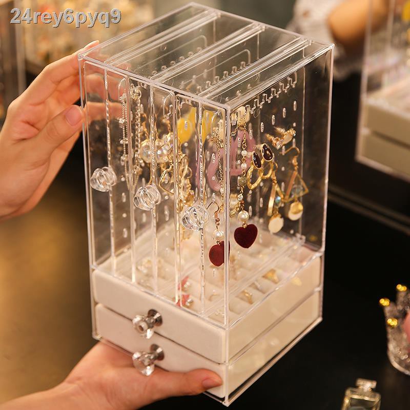 ▬ﺴ۩lưới hoa tai acrylic màu đỏ kệ trong suốt hộp đựng đồ trang sức vòng cổ tay gia dụng giá điểm chống bụi
