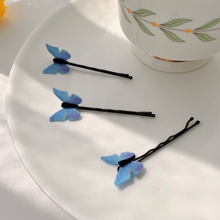 4Pcs Sweet Blue Butterfly Hair Clip/ Fashion Invisible Wave Hairpin/ Summer Holiday Hair Jewelry Accessories