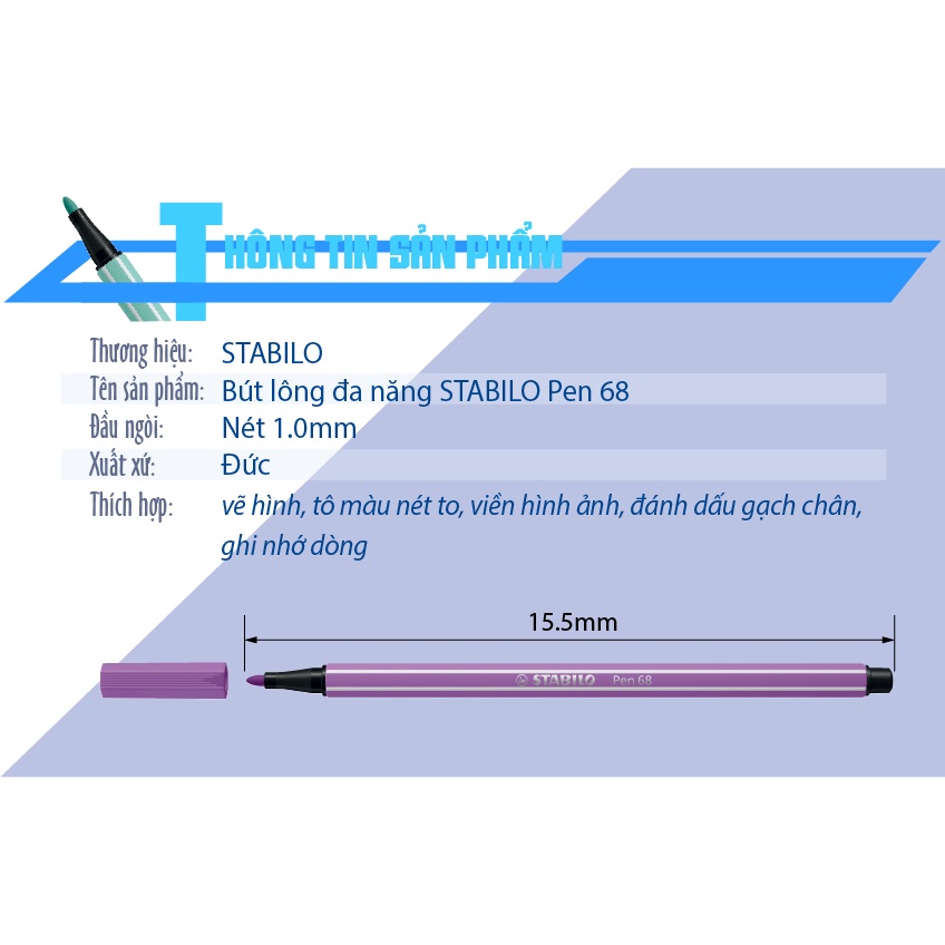 Bút lông STABILO Pen 68 1.0mm 50 màu/hộp thiếc (PN6850M)