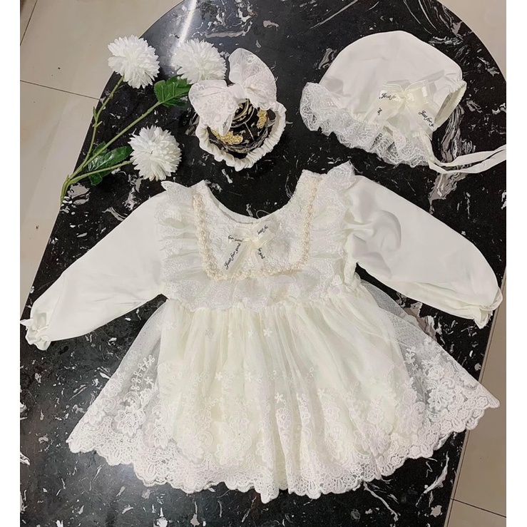 VÁY REN CÔNG CHÚA  BODY VÁY TẶNG MŨ XINH CHO BÉ ĐẦY THÁNG THÔI NÔI