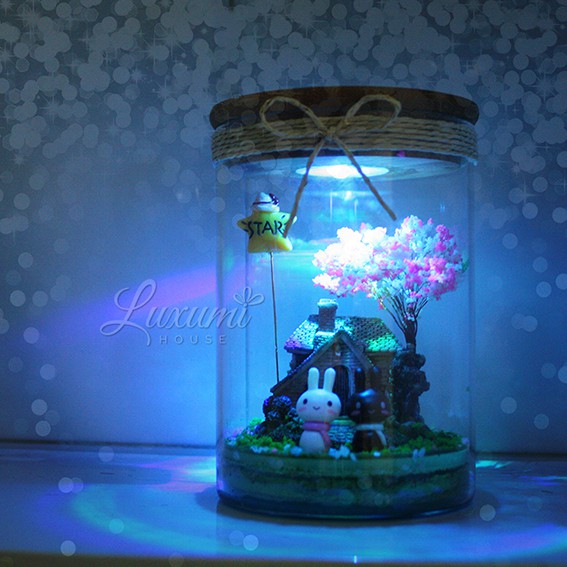 Lọ phát sáng pha lê [Ngôi Nhà Thỏ] - CÓ đèn LED phát sáng bảy sắc cầu vòng - Quà tặng handmade | BigBuy360 - bigbuy360.vn