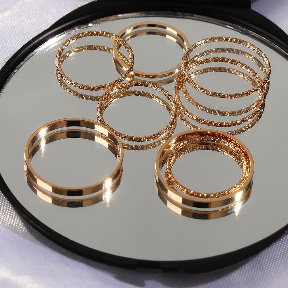 Set 10 nhẫn đeo tay mạ vàng/bạc thiết kế đơn giản thời trang cho nữ