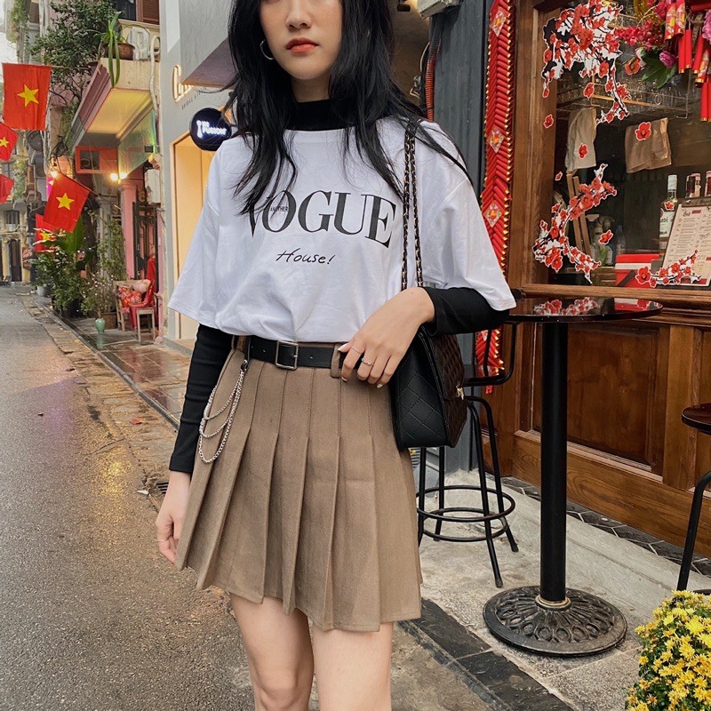 Chân váy xếp ly dạ kèm đai xích | BigBuy360 - bigbuy360.vn