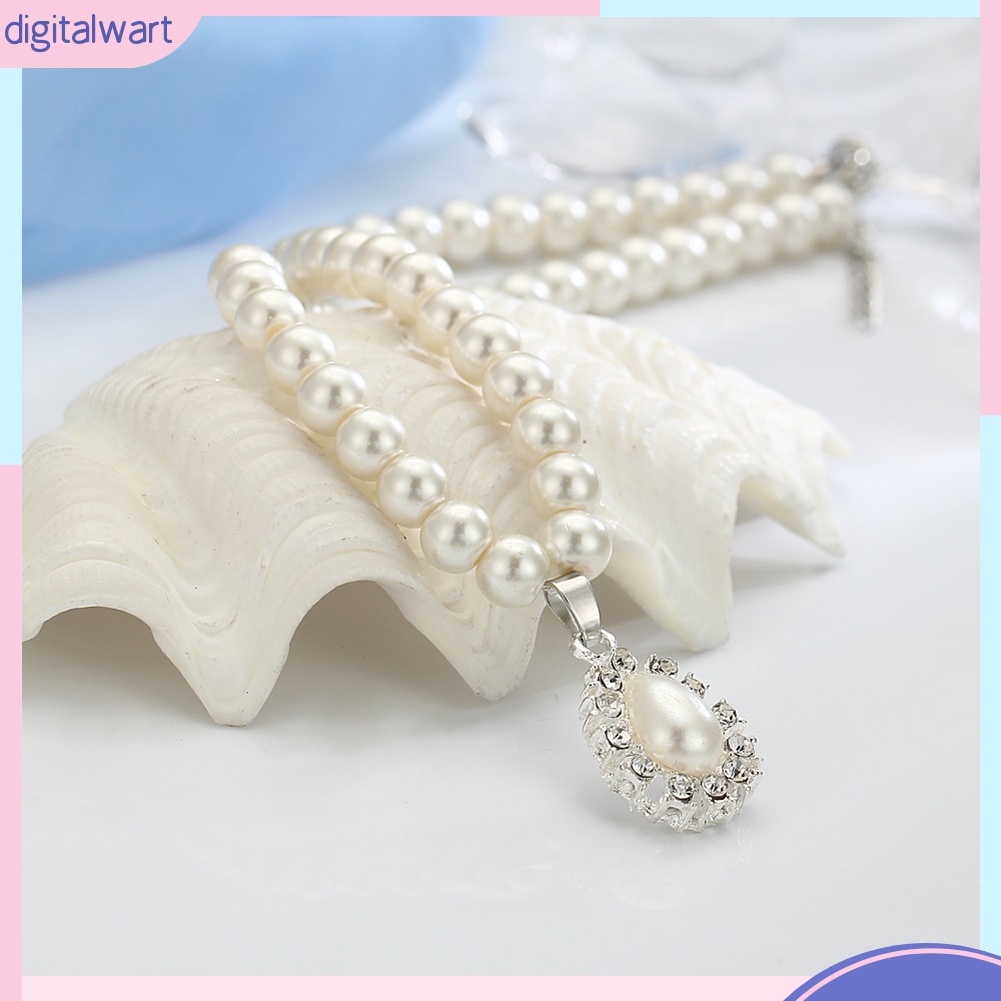 Bộ Vòng cổ + Bông Tai Đính Ngọc Trai Giả Hình Giọt Nước Cho Nữ