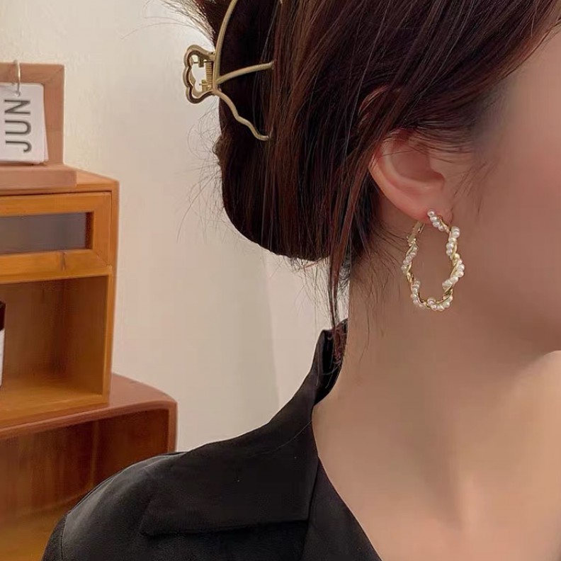 Bông Tai Kim Bạc Đính Ngọc Trai Phong Cách Hàn Quốc 2023