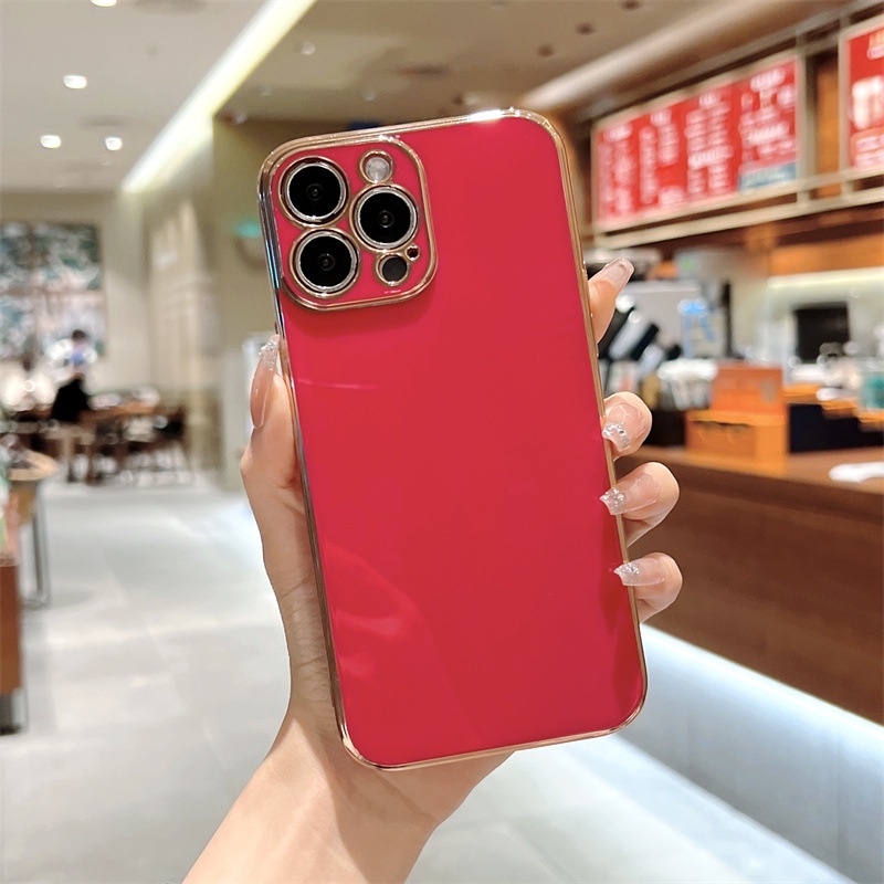 Ốp Điện Thoại Silicone Mềm Mạ Điện + Kính Cường Lực + Giá Đỡ Cong 3 Trong 1 Cho iPhone 6 Plus iPhone 6s Plus