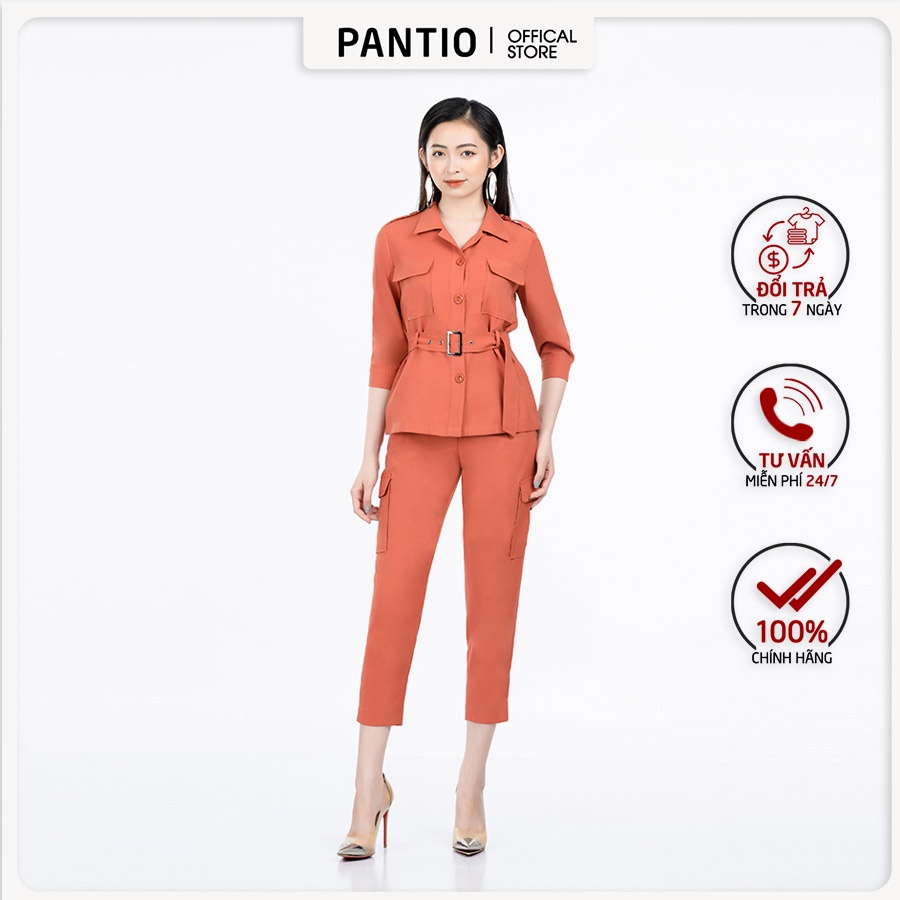 Áo sơ mi kiểu chất liệu thô thiết kế bo eo dáng suông BAK52299- PANTIO