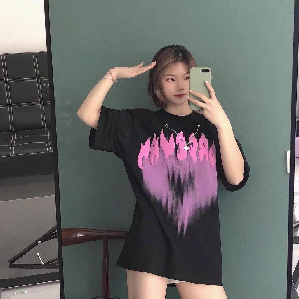 Áo Thun nữ tay lỡ  áo phông  form rộng unisex tay ngắn thiết kế vòng cổ trái tim ngọn lửa tình yêu mới cho nam nữ