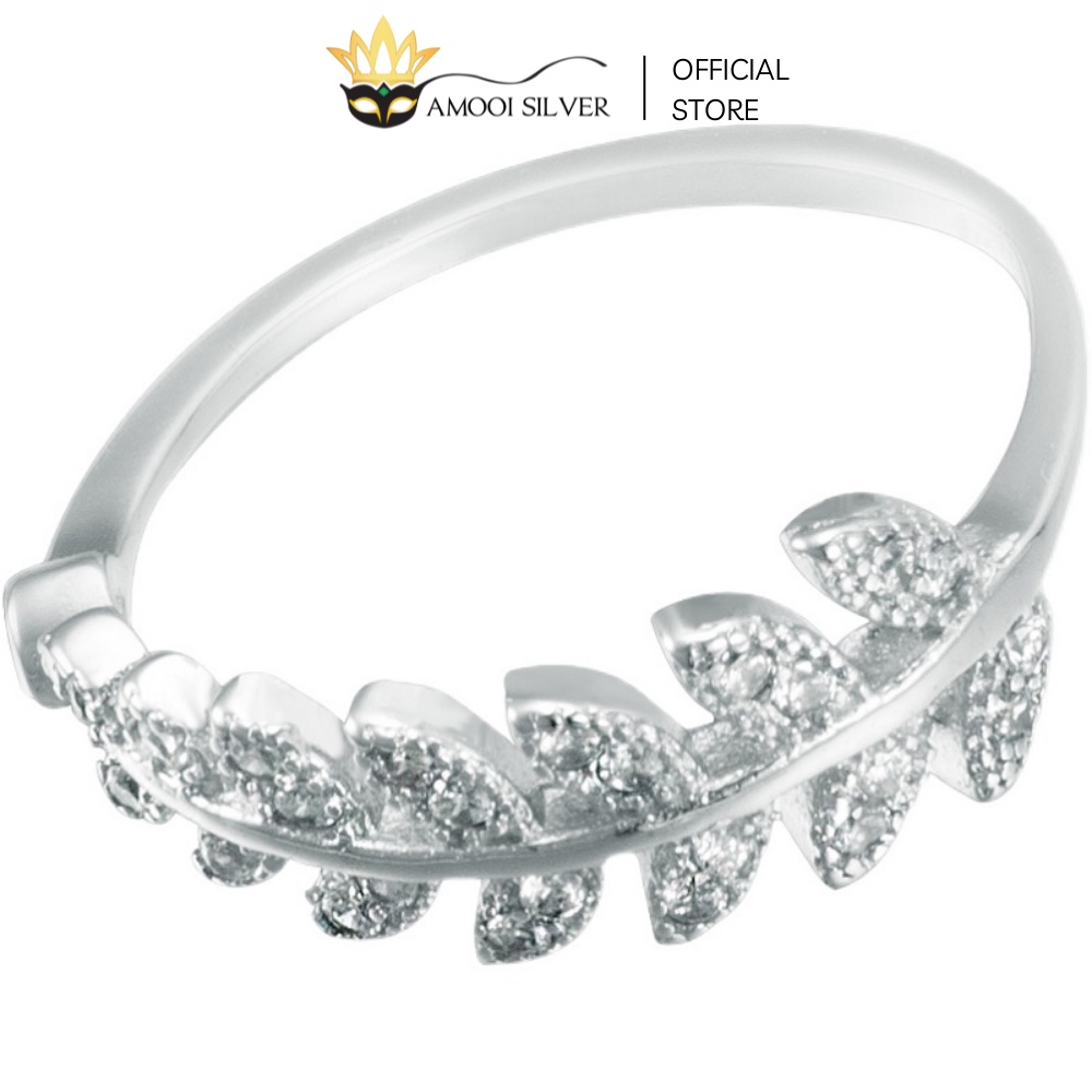 Nhẫn bạc S925 freesize lá nạm đá - Amooi Silver AN02