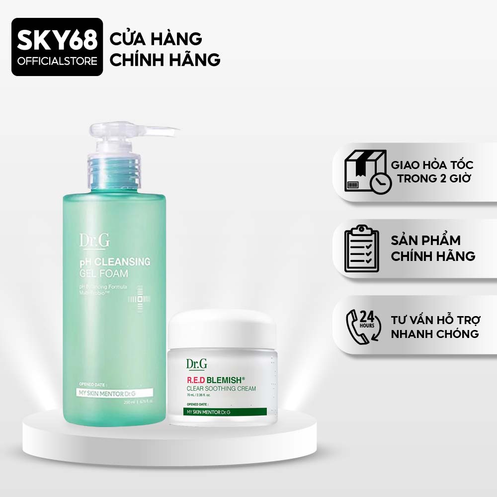 Combo 2 Sản Phẩm Làm Sạch, Dưỡng Ẩm Cho Da Mụn Dr.G (SRM 200ml, Kem 70ml)