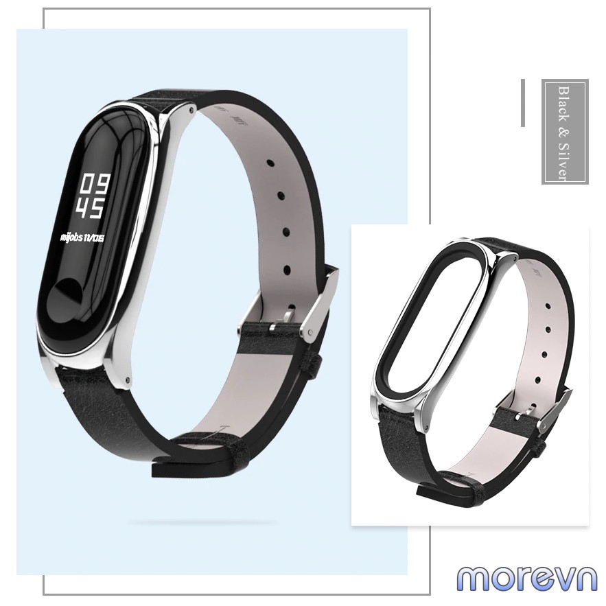 Dây đeo Mi band 4, miband 3 da ngựa viền cong PLUS chính hãng Mijobs - dây da thay thế miband 4, miband 3 PLUS