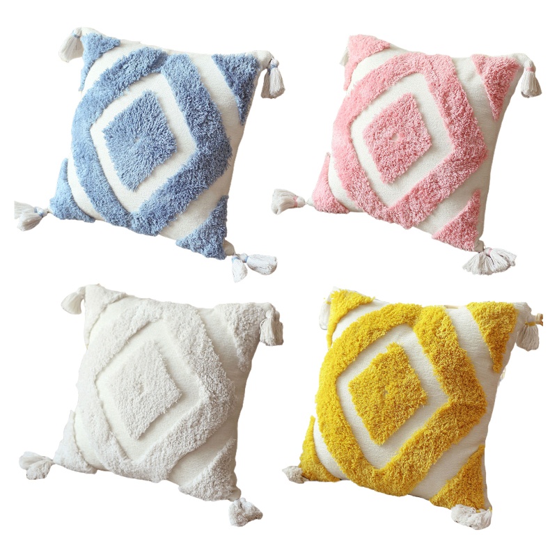 Xiangbao Vỏ Gối Ném Tua Rua Họa Tiết Kim Cương Hình Thoi Tối Giản Phong Cách Ma Rốc Bắc Âu