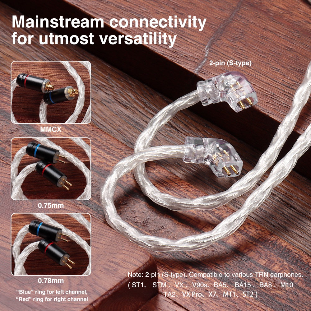 Dây cáp nối dài tai nghe TRN T6 Pro 16 sợi mạ bạc LITZ MMCX/ 2 đầu VX PRO TA2 V90 TA tiện lợi