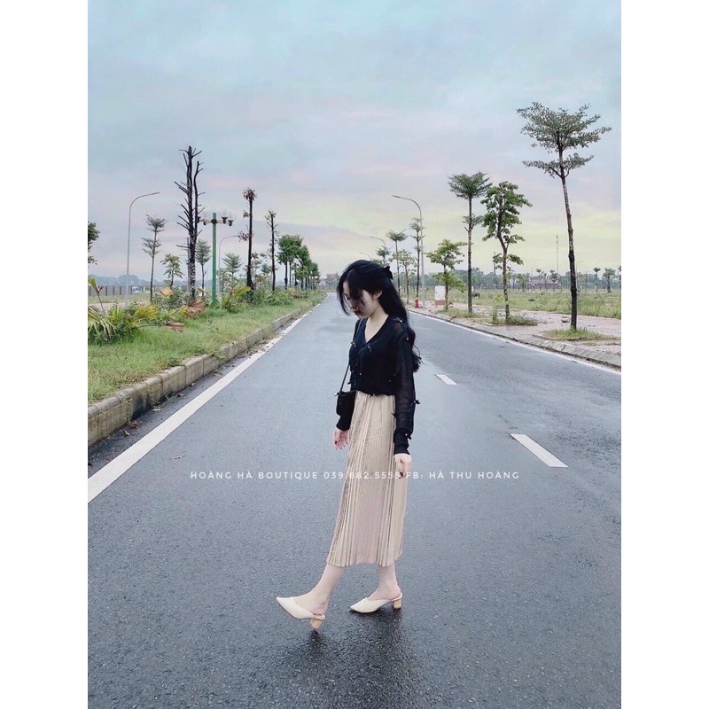 Chân váy dập li bé dáng dài(2 lớp)