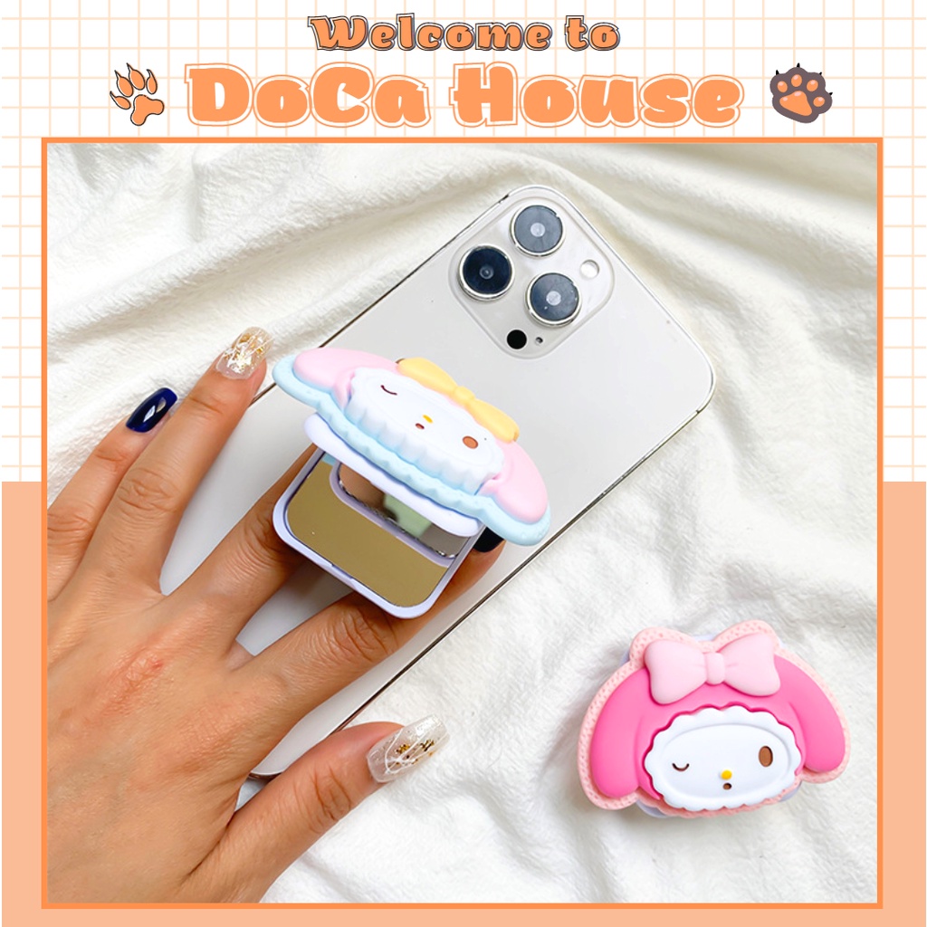 Giá đỡ chống lưng điện thoại popsocket kèm gương hoạt hình đáng yêu - DoCa