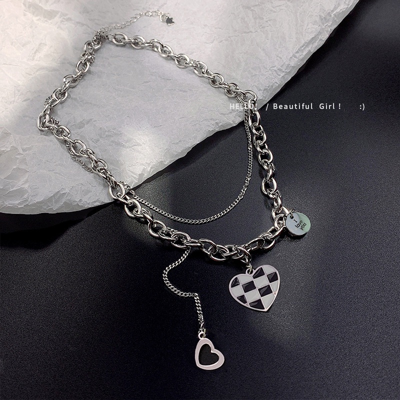 IF ME Vòng cổ Nhiều Lớp Mặt Hình Trái Tim Và Bảng Đen