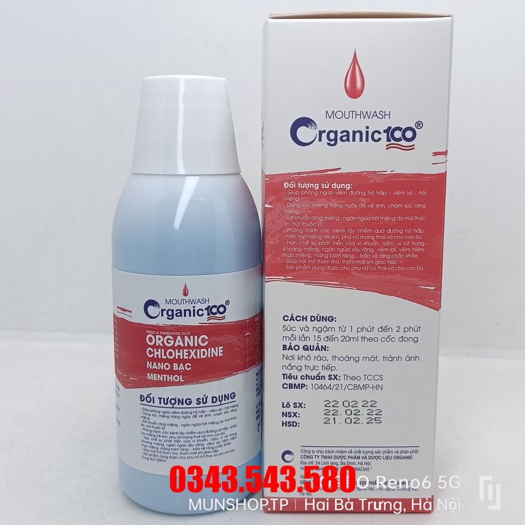 Nước súc miệng Organic 100 ngừa viêm lợi hiệu quả chai 250ml