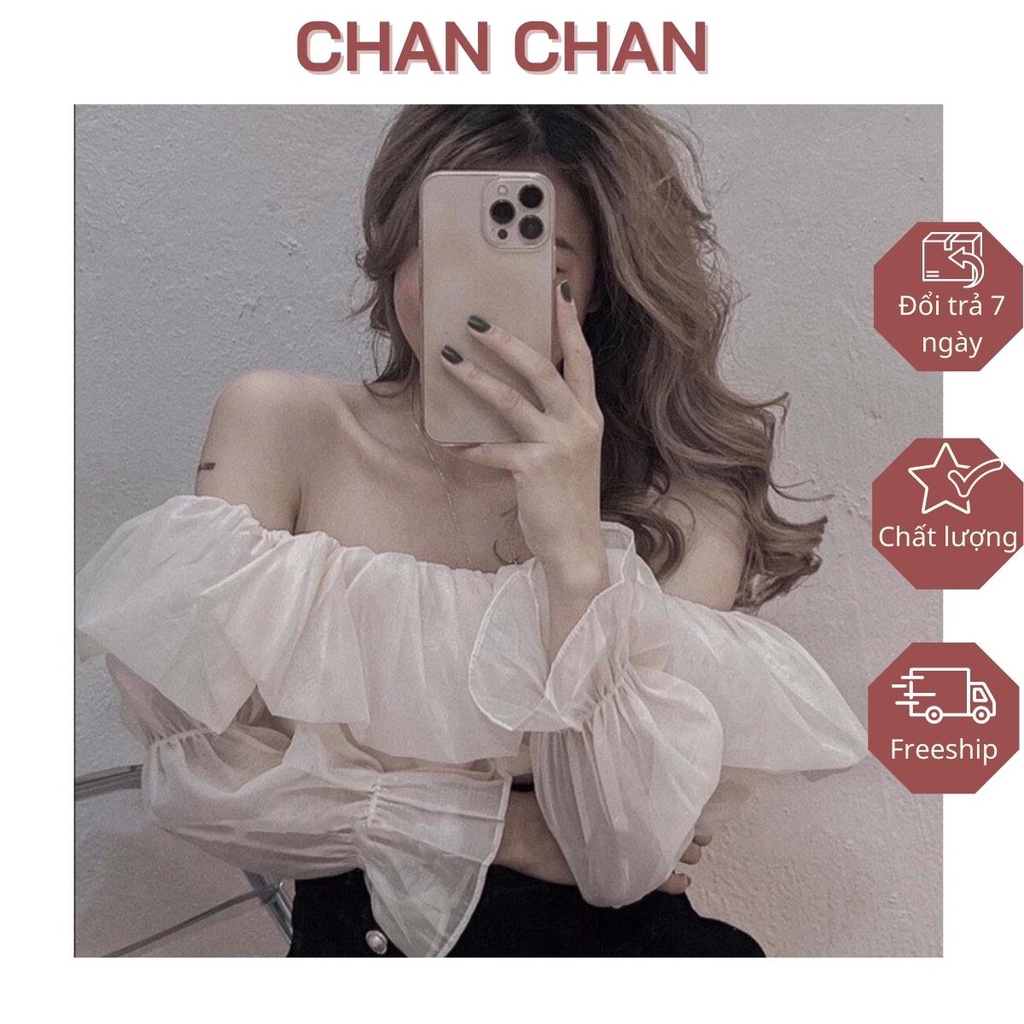Set áo trễ vai tay phồng + chân váy phong cách sang chảnh