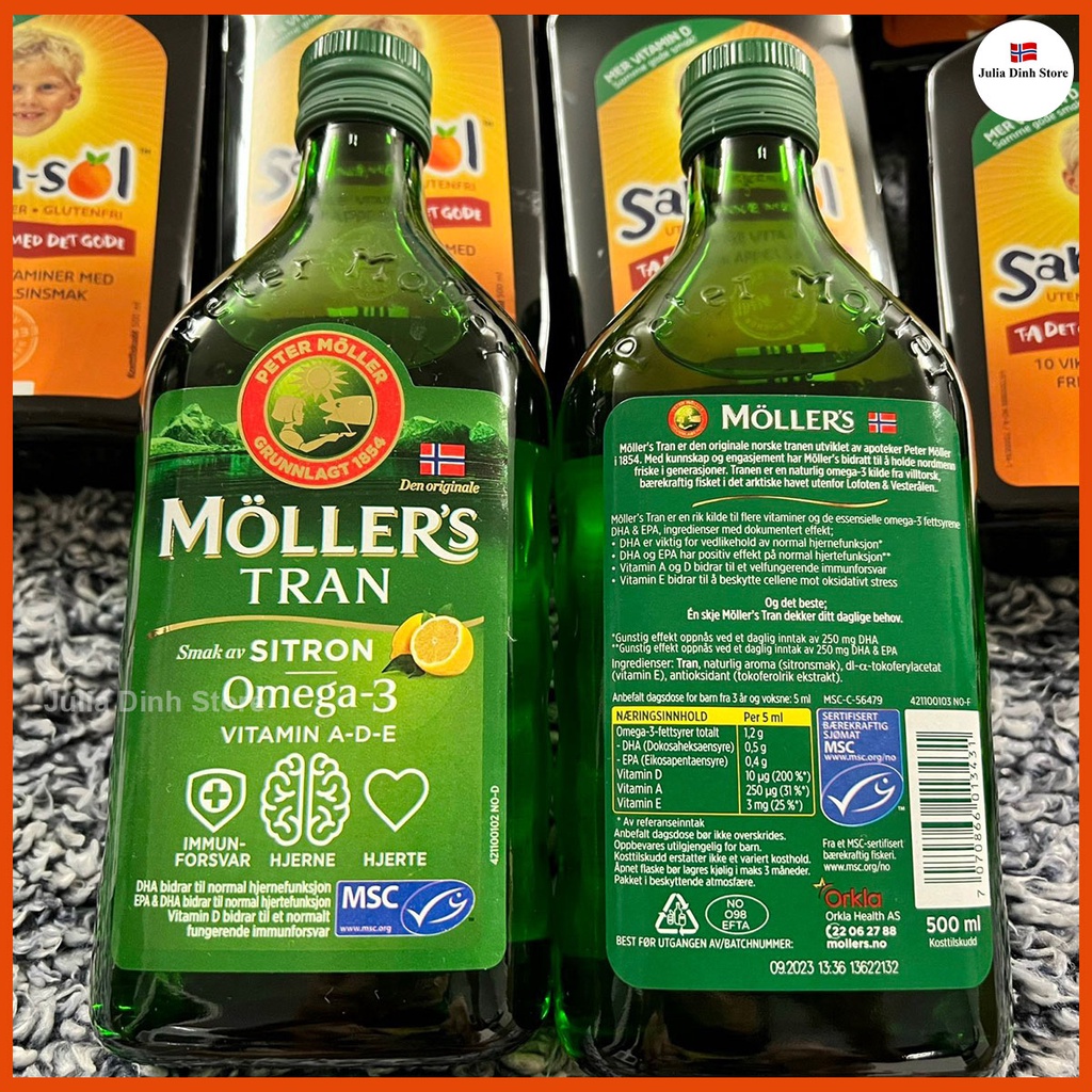 Dầu gan cá tuyết Omega 3 MOLLERS Tran Sitron nội địa Na Uy  - Hương vị chanh