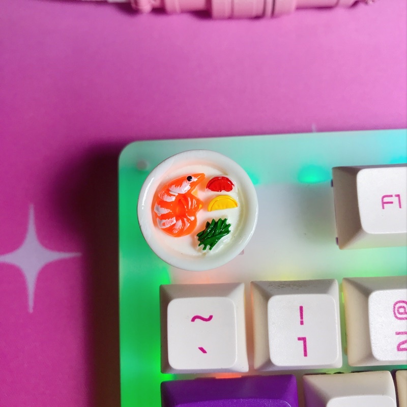 Keycap lẻ đồ ăn mặn 🍜🍝🦐 tô mì tôm trứng Xuyên Led - Keycaps food handmade trang trí bàn phím cơ gaming