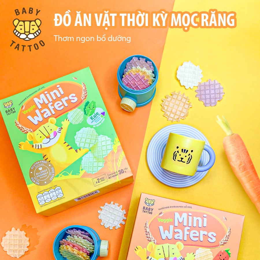 BABY TATTOO Bánh Gạo Mini Wafer Vị Rau Củ Cho Bé Từ 8 Tháng Tuổi