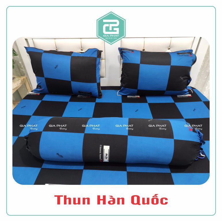 Bộ Ga Gối Thun Lạnh Hàn Quốc { 4 Món } họa tiết Ô Vuông ( 1 ga bọc + 2 vỏ gối nằm + 1 vỏ gối ôm )