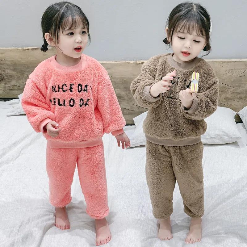Bộ Đồ Ngủ Thu Đông Vải Lông Cừu San Hô 12345two Dành Cho Bé Gái