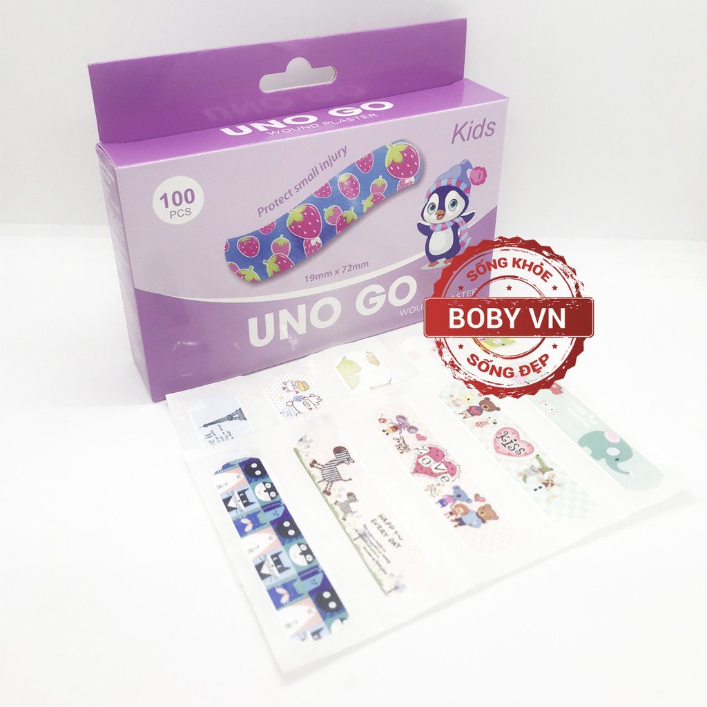 Uno Go - Băng dính cá nhân cho trẻ em (100 miếng 19mm x 72mm)