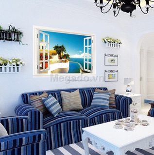 Decal dân tường khung cửa sổ biển