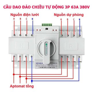 Cầu dao đảo chiều tự động 3p 4 dây 63a 380v, bộ chuyển đổi 2 nguồn điện tự động 3p 63a Thiết bị điện giá tốt