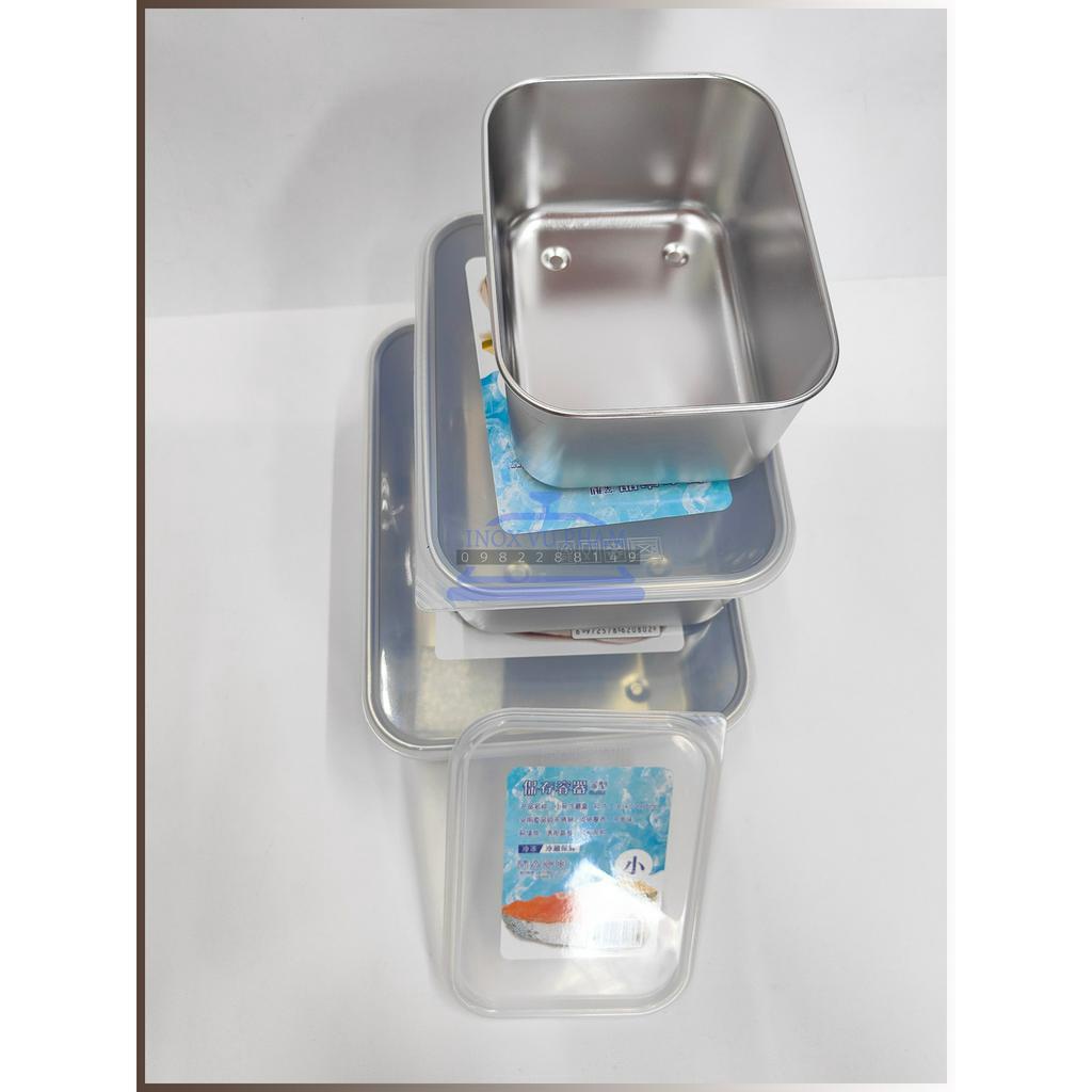 Hộp Inox Có Nắp Nhựa Dùng Trữ Thức Ăn