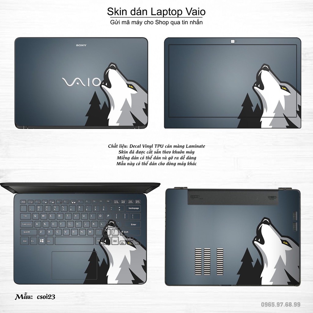 Skin dán Laptop Sony Vaio in hình sói tuyết (inbox mã máy cho Shop)