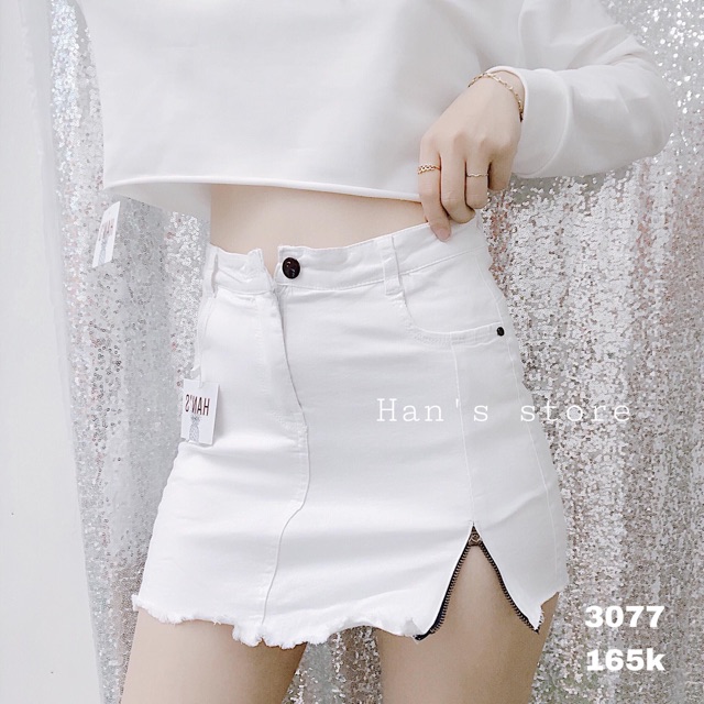 SALE LỖ_ Quần váy jean trắng đen có khoá cạnh | BigBuy360 - bigbuy360.vn