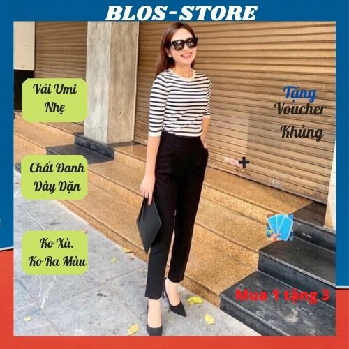 Quần Baggy Nữ Cạp Chun Sau💖𝑭𝑹𝑬𝑬𝑺𝑯𝑰𝑷💖Baggy Cạp Cao Khóa Sườn-Quần Âu Vải Không Bị Nhăn 1 Màu