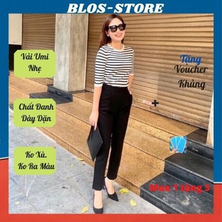 Quần Baggy Nữ Cạp Chun Sau💖𝑭𝑹𝑬𝑬𝑺𝑯𝑰𝑷💖Baggy Cạp Cao Khóa Sườn-Quần Âu Vải Không Bị Nhăn 1 Màu