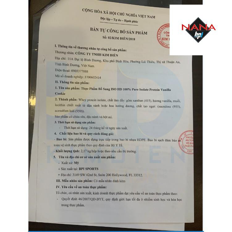 [GIÁ TỐT NHẨT] BPI ISO HD 100% PURE ISOLATE PROTEIN 5LBS | SỮA WHEY HỖ TRỢ TĂNG CƠ BẮP (2.34Kg)