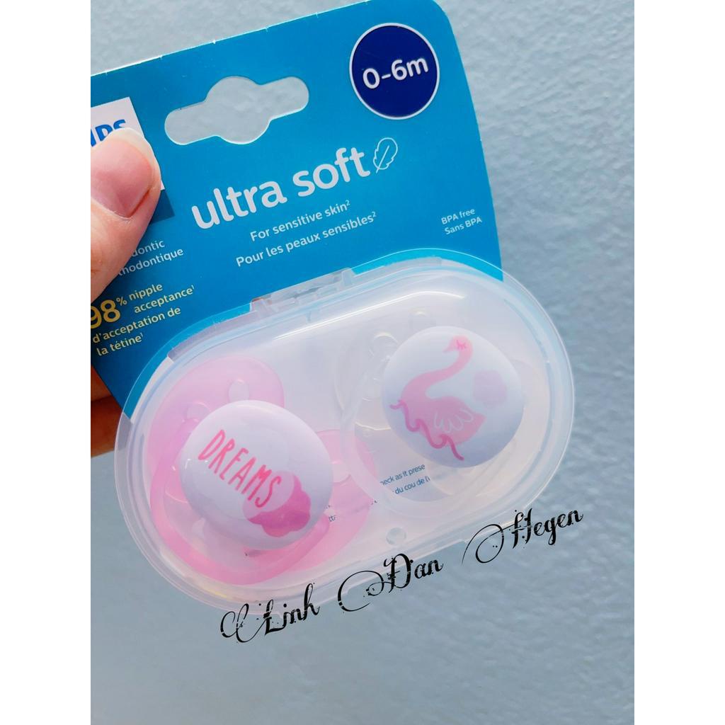 Ti giả Avent ultra air- ultra soft đầu dẹt chỉnh nha, ti giả avent cho bé từ sơ sinh, 6-18m