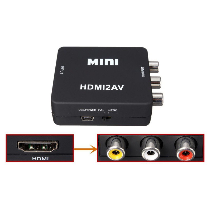 Bộ thiết bị chuyển đổi tín hiệu Mini HDMI thành 3 cổng RCA CVBS kết nối TV/PS3 kèm cáp USB chuyên dụng cao cấp