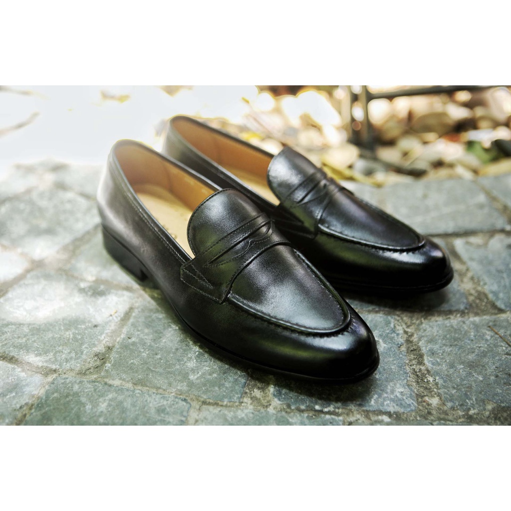 Giày Lười Loafer nam Đai Cánh Dơi da bò nguyên tấm Toroshoes Mã M675 Màu Đen