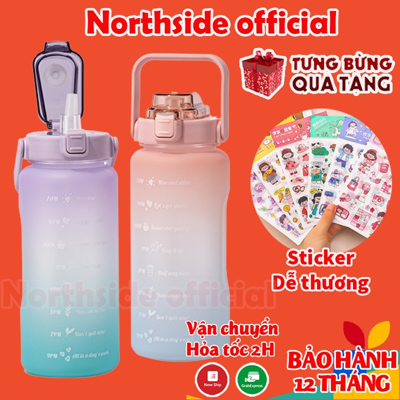 Bình Đựng Nước 2 Lít Có Vạch Kẻ Chia Báo Giờ Uống Nước Mỗi Ngày Kèm Ống Hút Tiện Lợi SIÊU HOT