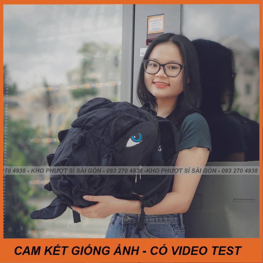 Mẫu balo khủng long mịn bằng Nhung màu đen đi phượt cho nam nữ - Balo giá sỉ khủng long