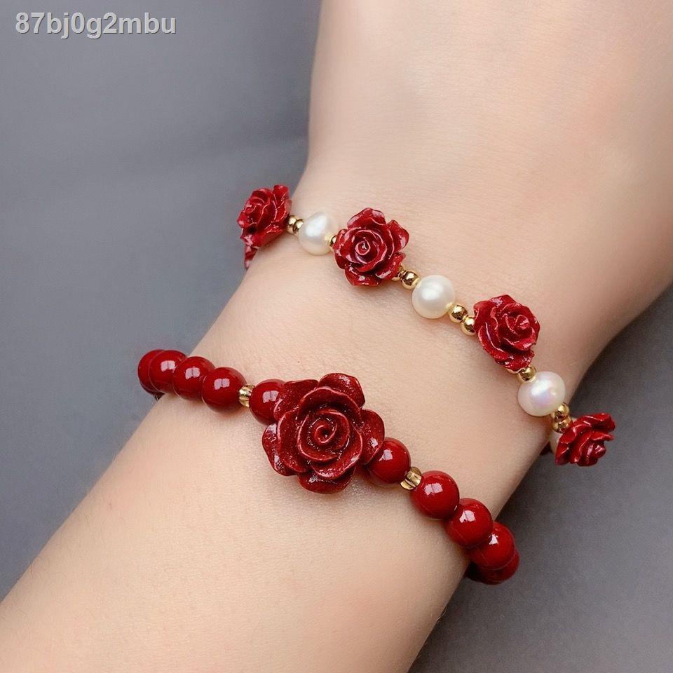 Hoa hồng thật chu sa vòng tay chuỗi hạt tròn nữ chuyển cầu nguyện trang sức giáng sinh