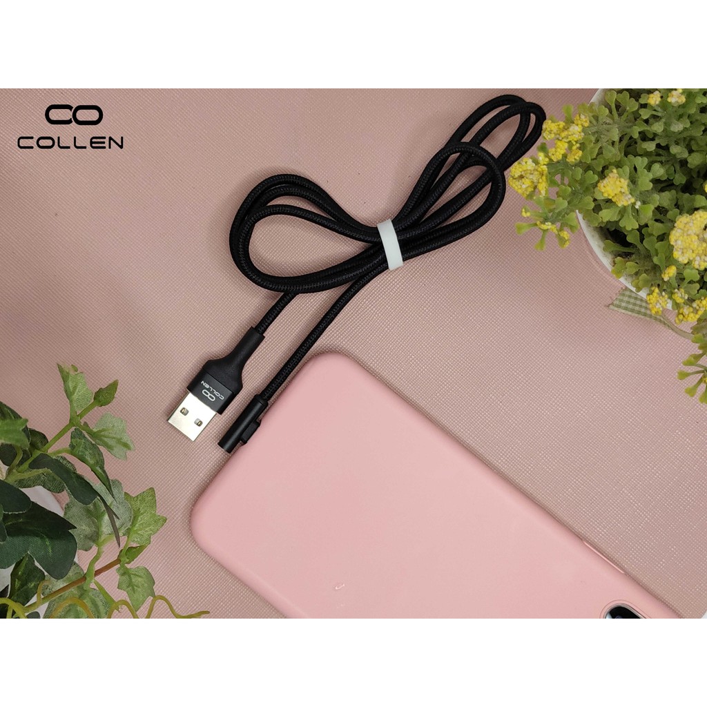 Cáp sạc nhanh COLLEN cho IPchuyên dụng gaming đầu ngang có đèn led ,bọc dây dù chống đứt,chống gãy gập