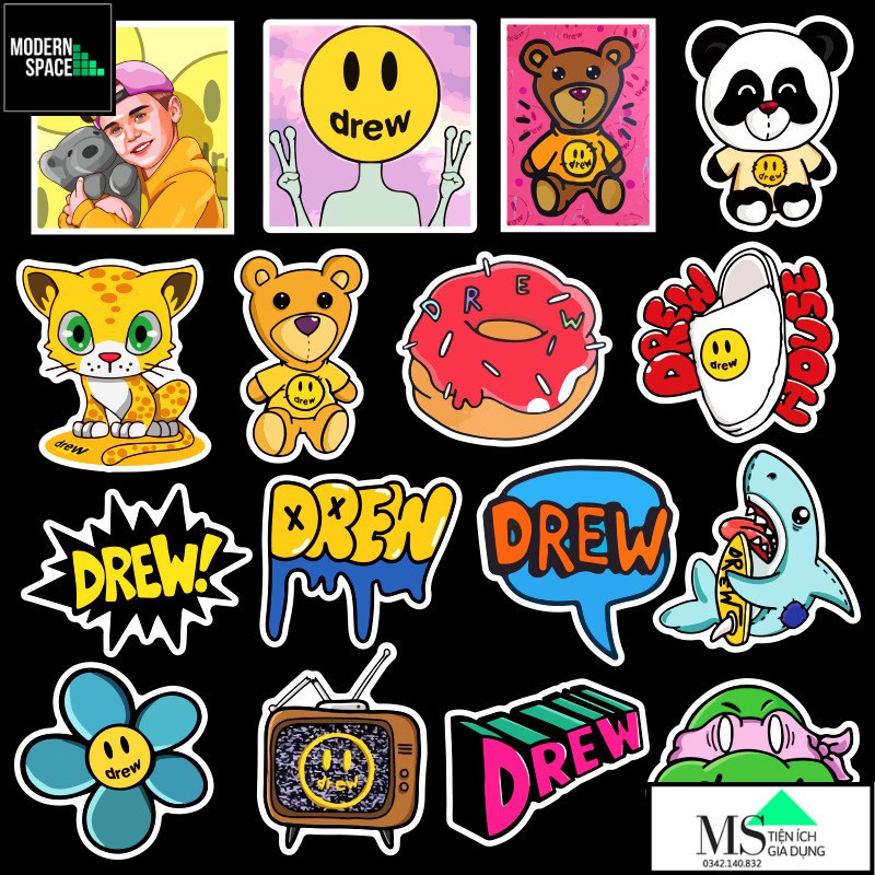 Sticker PVC Drew House ST126 - 50 Hình Chống nước Dán xe Mũ bảo hiểm Laptop