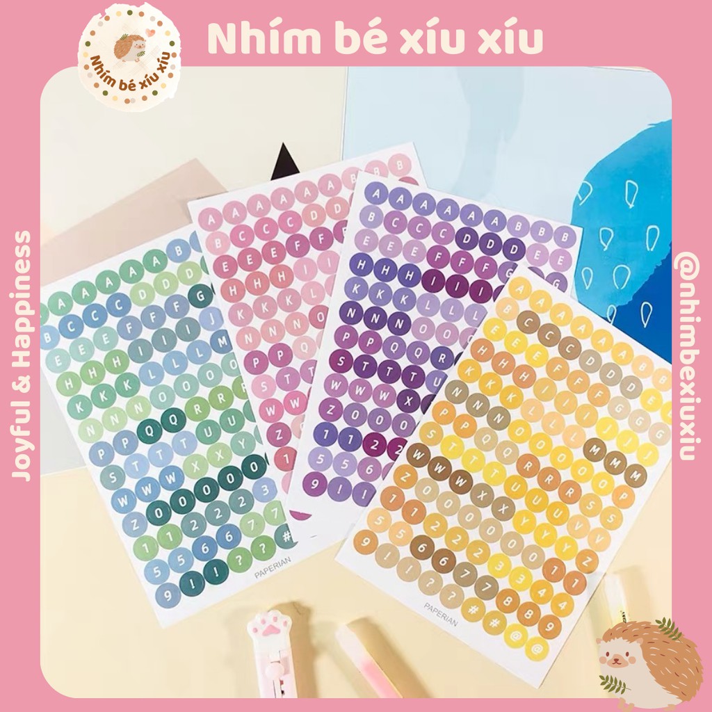 Sticker chữ cái ABC chấm tròn nhiều màu sắc trang trí sổ tay VT153